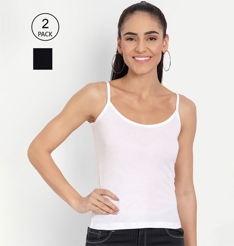 Women Pack of 2 Solid Cotton Camisoles